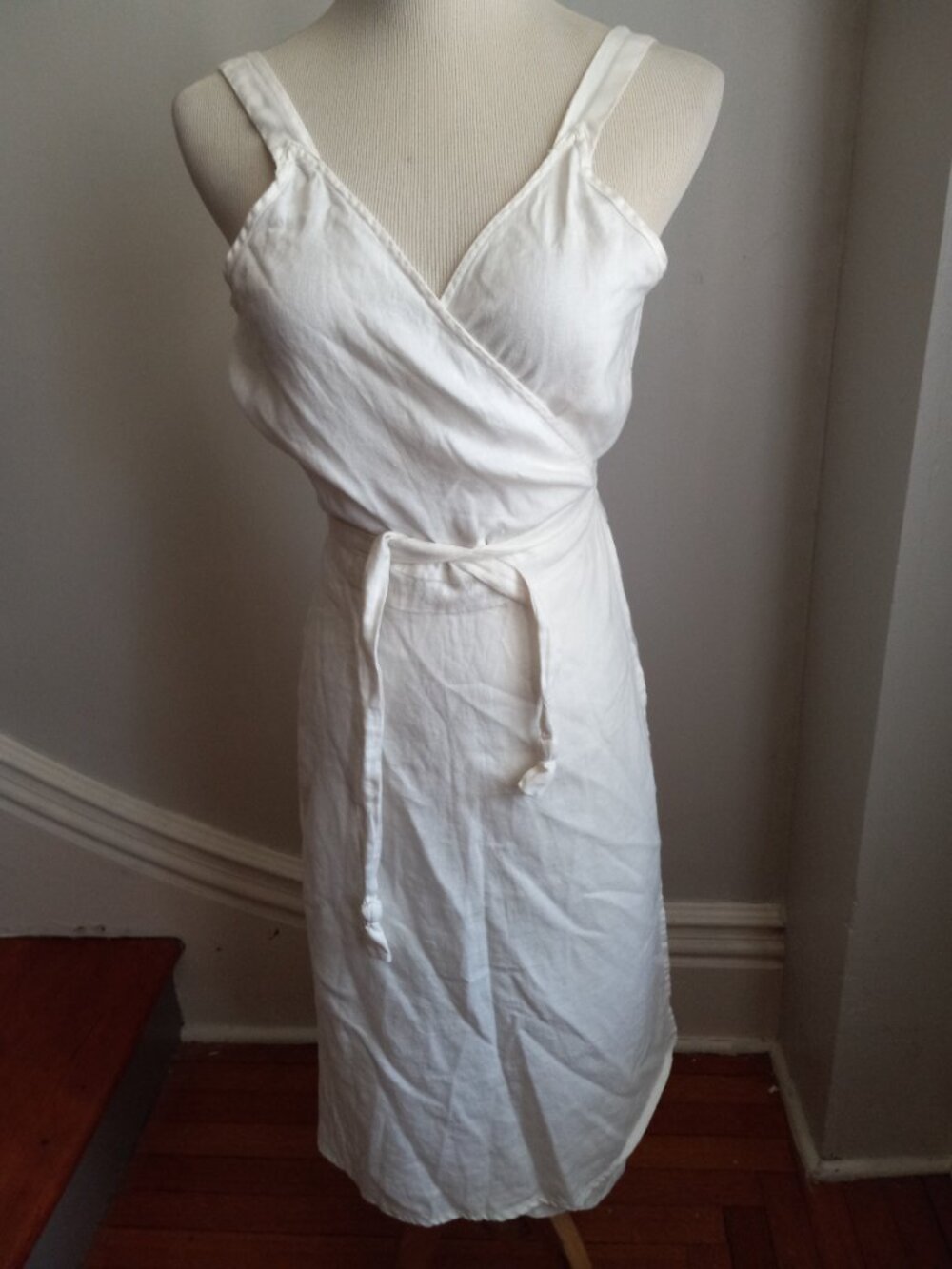CALYPSO ST BARTH WHITE LINEN WRAP DRESS L